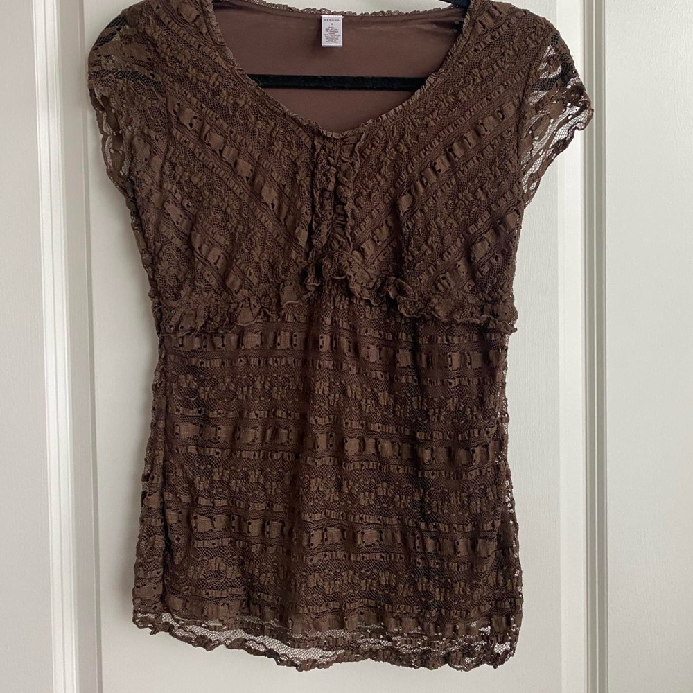 Brown ruffle top y2k